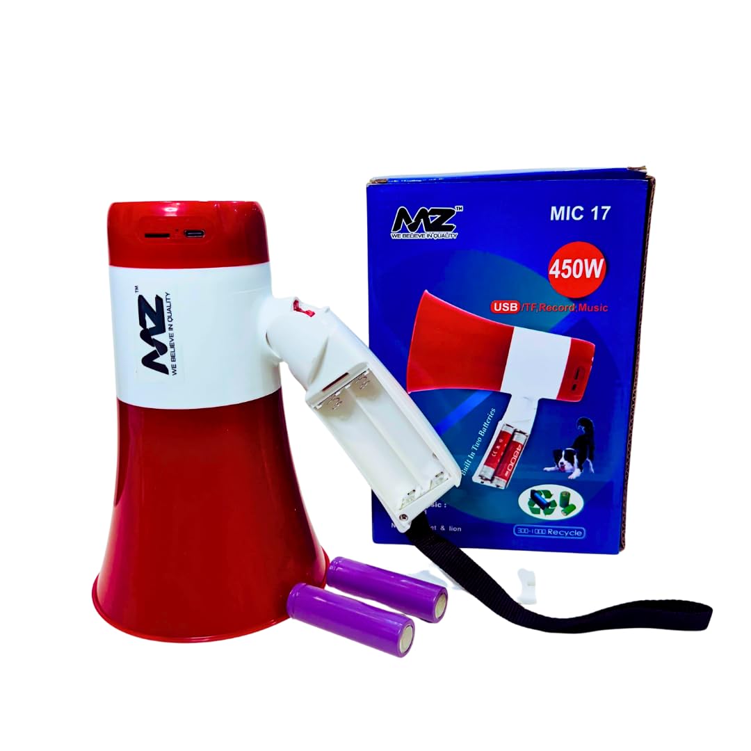MDB MZ MIC 18 Handheld Foldable Megaphone with Loud Speaker, USB/Memory Card Input, Recorder, Siren & Music Function, 4400mah Rechargeable Battery, 450W - Red.