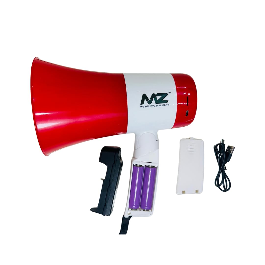 MDB MZ MIC 18 Handheld Foldable Megaphone with Loud Speaker, USB/Memory Card Input, Recorder, Siren & Music Function, 4400mah Rechargeable Battery, 450W - Red.