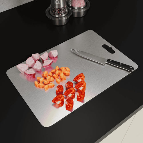 TEKCOOL Stainless Steel Chopping Board (32 x 22 CM), Vegetable Cutting Board, Premium SUS304 Vegetable and Fruit Cutter Pad, Heavy-Duty Metal Chopping Board