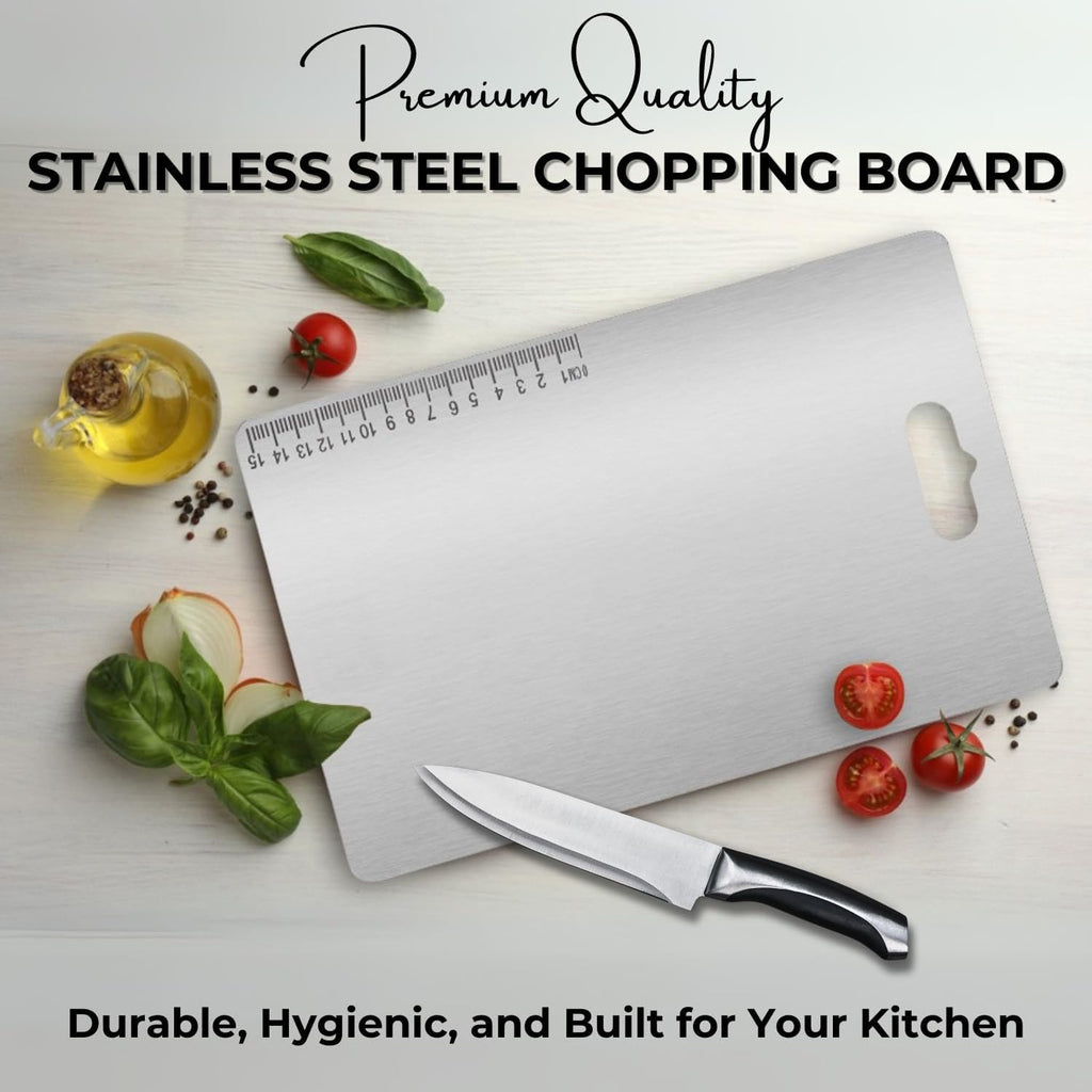 MDB Stainless Steel Chopping Board for Kitchen - 35L x 25W cm, Space Saving Compact Design, Fruit Chopper, Meat Cutting Board, Vegetable Cutter Board, Heavy Duty, Rust Proof