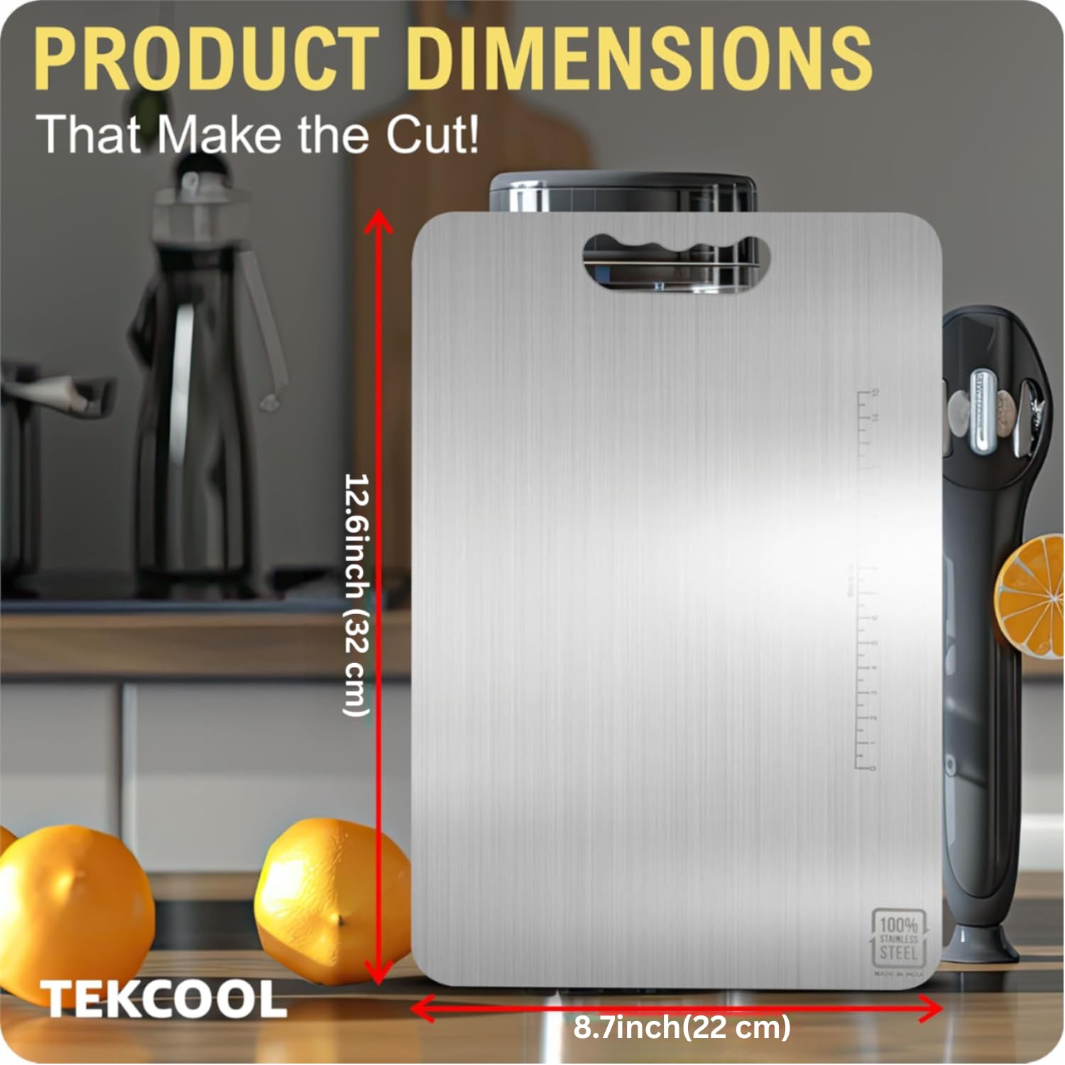 TEKCOOL Stainless Steel Chopping Board (32 x 22 CM), Vegetable Cutting Board, Premium SUS304 Vegetable and Fruit Cutter Pad, Heavy-Duty Metal Chopping Board