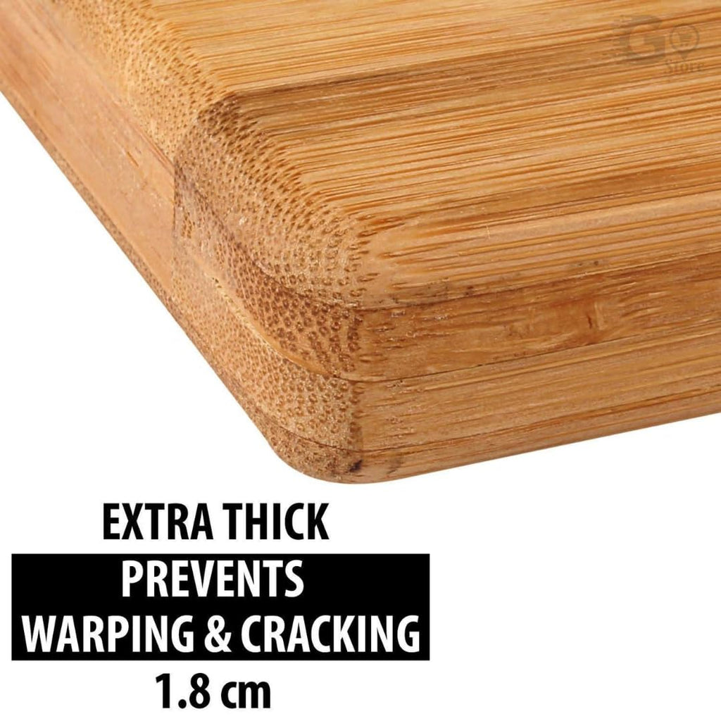 Go Store Large Non-Slip Wooden Bamboo Cutting Board with Antibacterial Surface with Stainless Steel Handle, Chopping Board for Kitchen, Cutting Board for Kitchen (Wood)