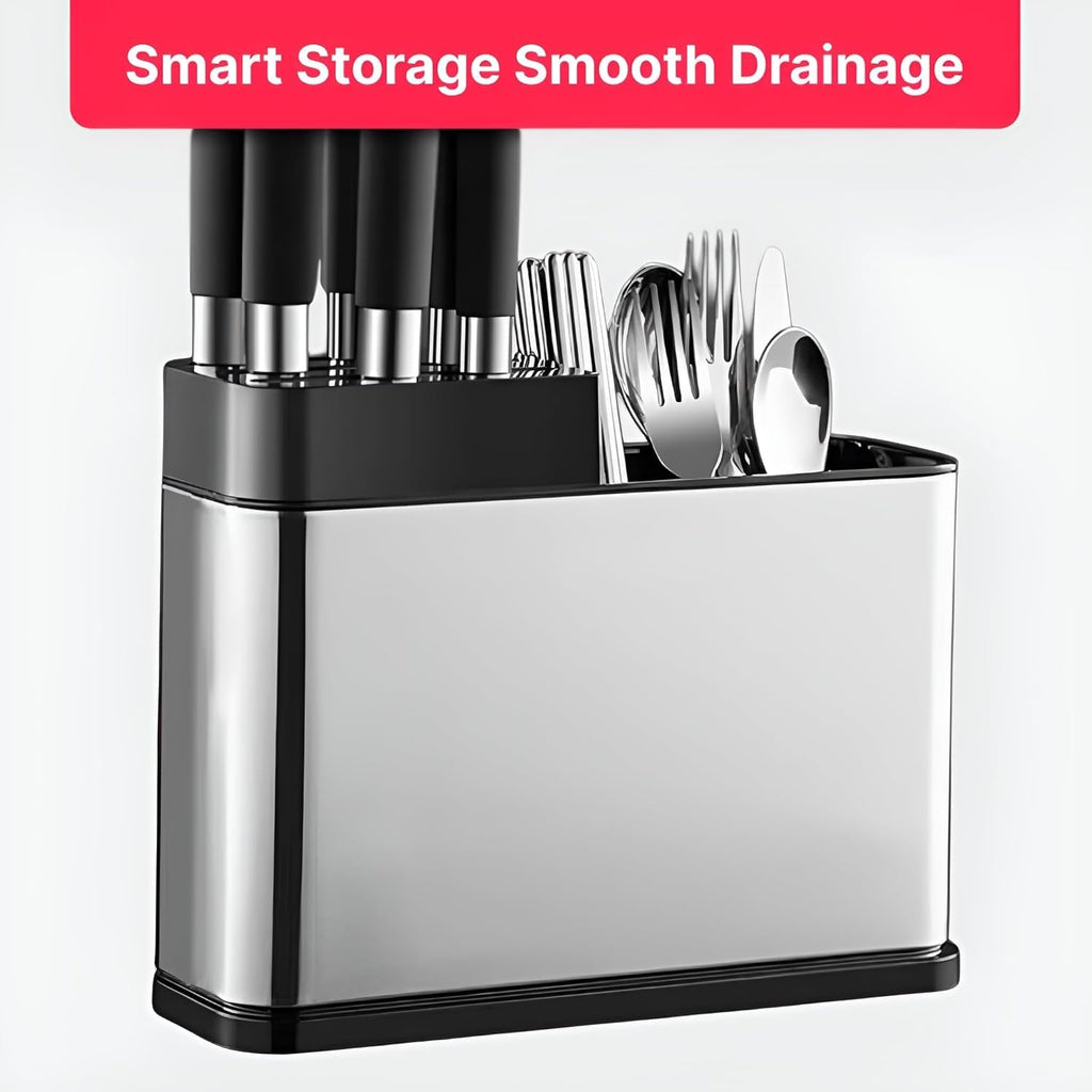 Spoon Stand for Kitchen | Stainless Steel Cutlery Stand & Spoon Organizer | Countertop Cutlery Holder for Forks, Spatula, Knives | Rustproof & Durable Knife Stand