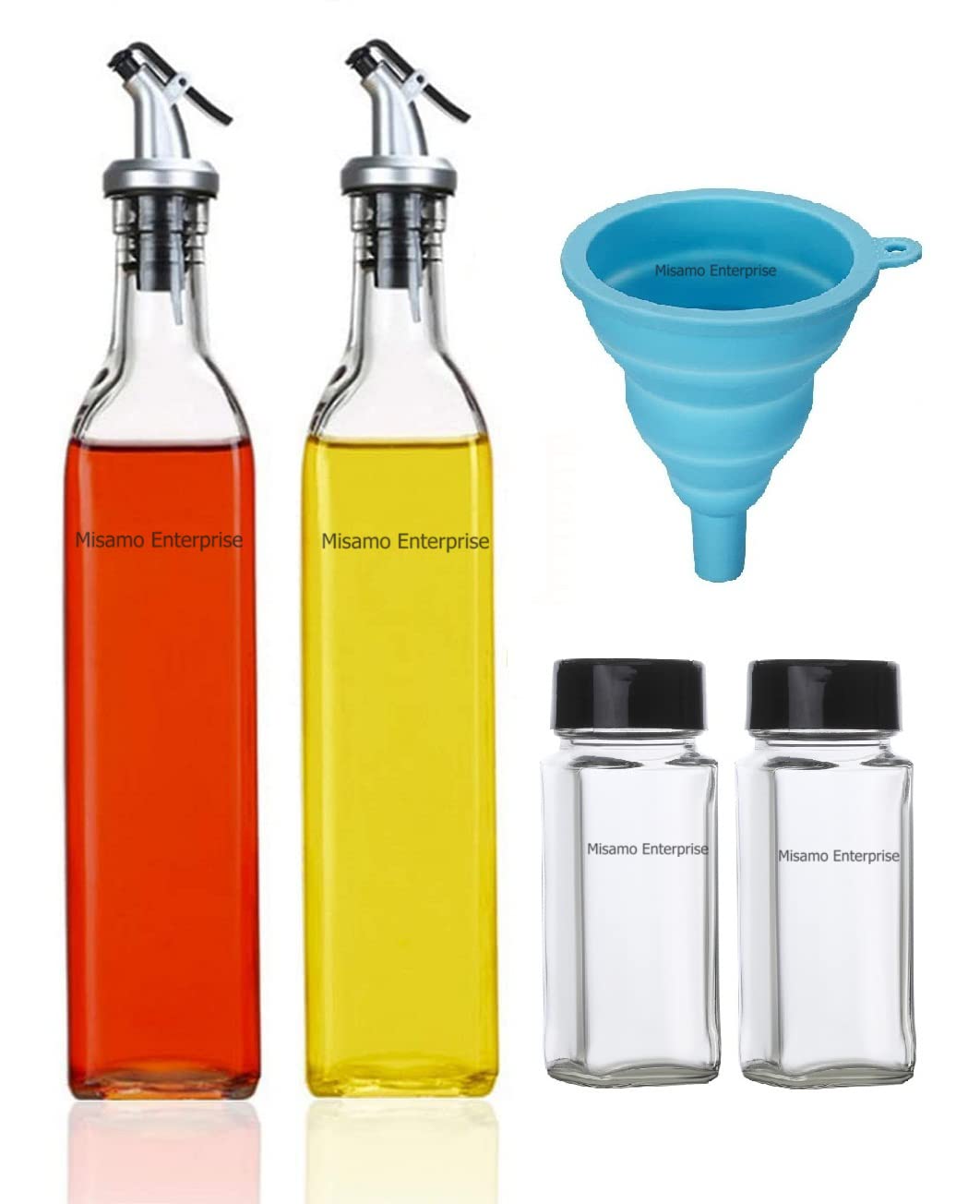 Misamo Enterprise 500ml 2 in 1 Glass Oil Sprayer and Dispenser Bottle, Premium Nozzle, Multi Color (2 IN 1 OIL DISPENSER AND SPRAYER)