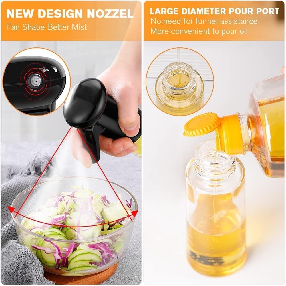 Vasukie 2-in-1 Olive Oil Sprayer and Dispenser Bottle for Kitchen | 500ml Glass Oil Bottle with Premium Nozzle | Cooking Oil Sprayer for Healthy Cooking and Salad Making (Spray Bottle)