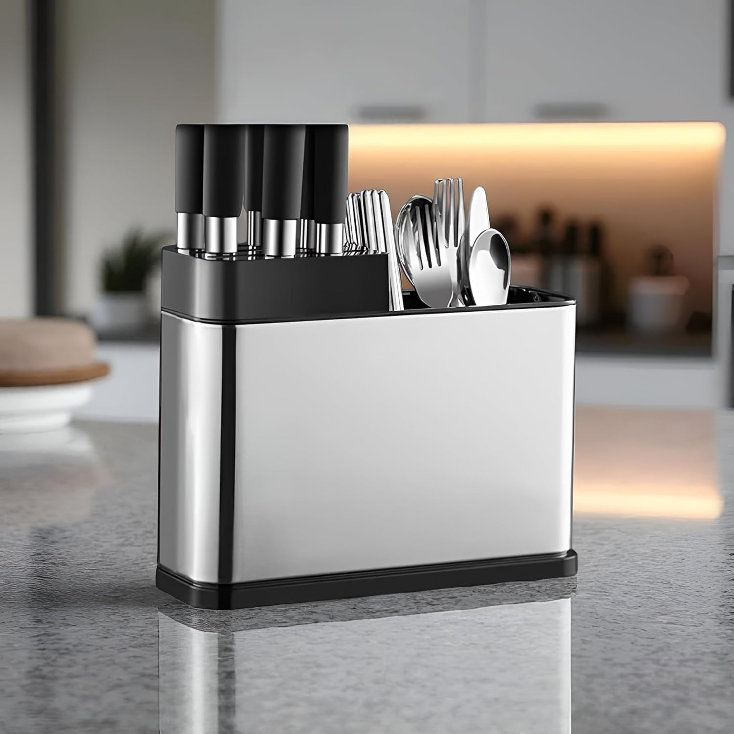 Spoon Stand for Kitchen | Stainless Steel Cutlery Stand & Spoon Organizer | Countertop Cutlery Holder for Forks, Spatula, Knives | Rustproof & Durable Knife Stand