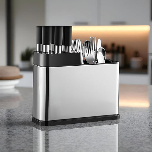 Spoon Stand for Kitchen | Stainless Steel Cutlery Stand & Spoon Organizer | Countertop Cutlery Holder for Forks, Spatula, Knives | Rustproof & Durable Knife Stand