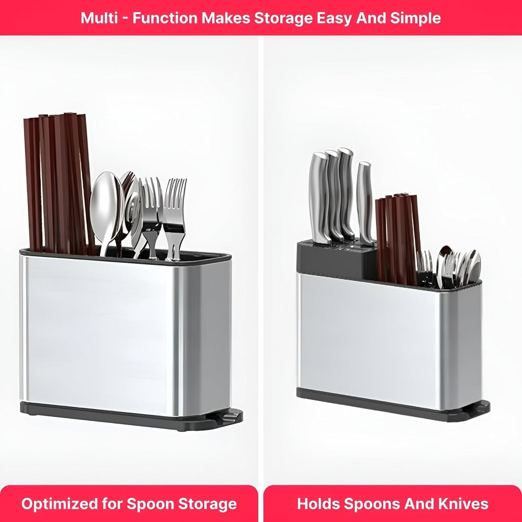 Spoon Stand for Kitchen | Stainless Steel Cutlery Stand & Spoon Organizer | Countertop Cutlery Holder for Forks, Spatula, Knives | Rustproof & Durable Knife Stand