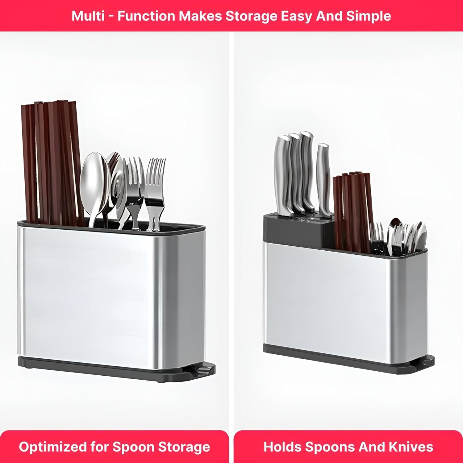 Spoon Stand for Kitchen | Stainless Steel Cutlery Stand & Spoon Organizer | Countertop Cutlery Holder for Forks, Spatula, Knives | Rustproof & Durable Knife Stand