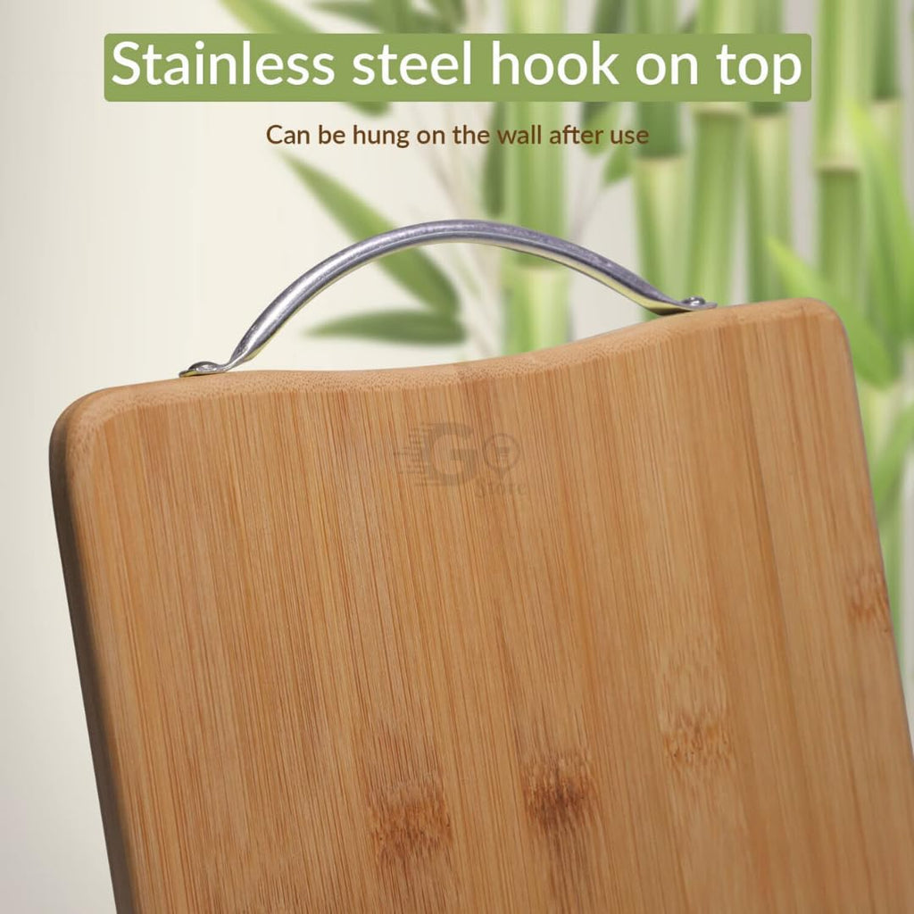 Go Store Large Non-Slip Wooden Bamboo Cutting Board with Antibacterial Surface with Stainless Steel Handle, Chopping Board for Kitchen, Cutting Board for Kitchen (Wood)
