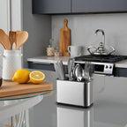 Stainless Steel Spoon Holder - Spoon Stand for Kitchen Steel - Countertop Holder for Spoons, Forks, Knives, Spatula - 15L x 10W x 10H cm