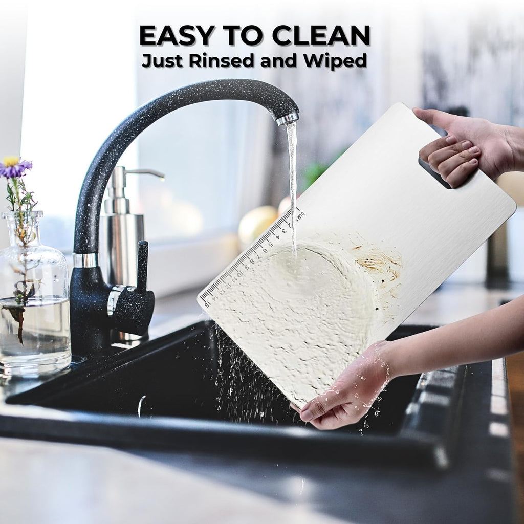 MDB Stainless Steel Chopping Board for Kitchen - 35L x 25W cm, Space Saving Compact Design, Fruit Chopper, Meat Cutting Board, Vegetable Cutter Board, Heavy Duty, Rust Proof