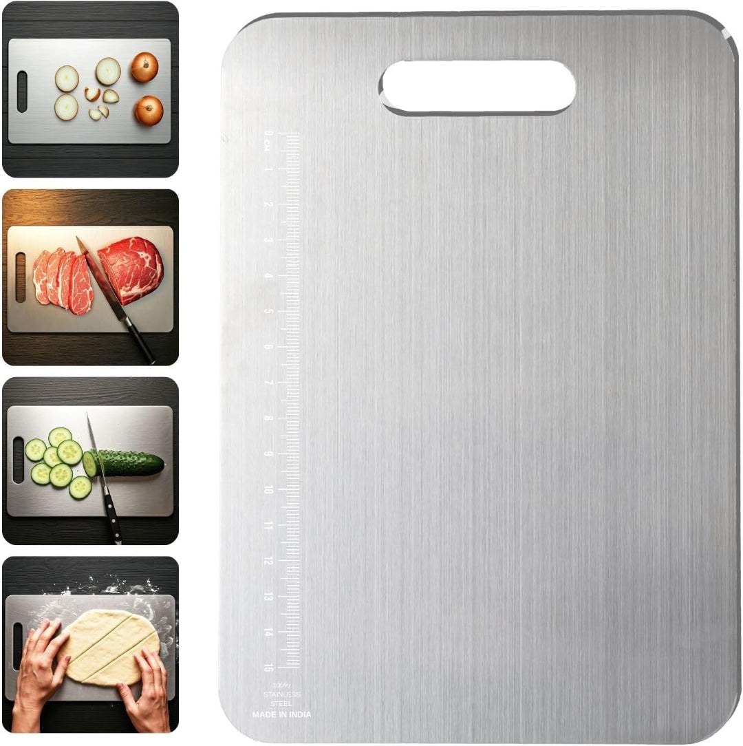 MDB Stainless Steel Chopping Board for Kitchen - 35L x 25W cm, Space Saving Compact Design, Fruit Chopper, Meat Cutting Board, Vegetable Cutter Board, Heavy Duty, Rust Proof