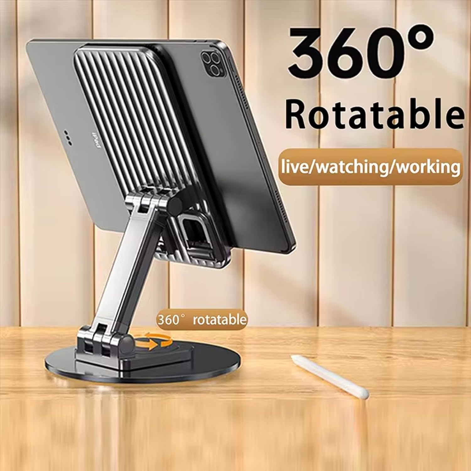 MdB Mobile Phone Stand 360° Rotation Height and Angle Adjustable Cell Phone Stand for Desk Office Foldable Desktop Phone Holder for Smartphone 4-10'' Tablet Holder (Black)