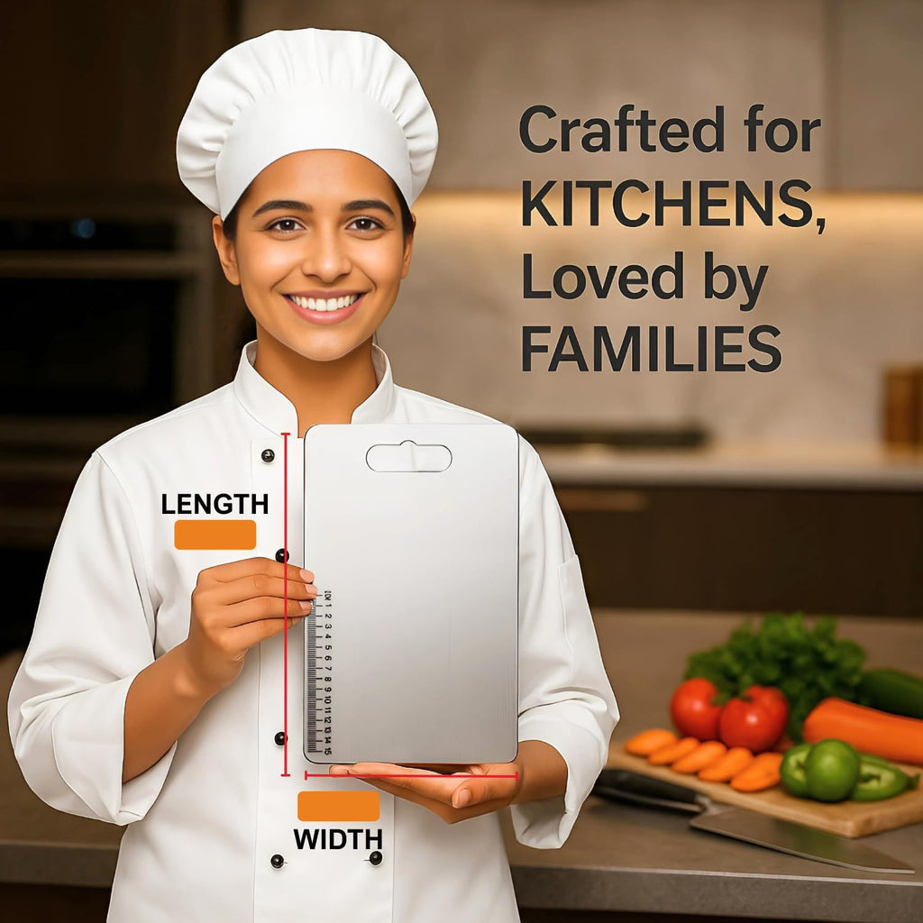 MDB Stainless Steel Chopping Board for Kitchen - 35L x 25W cm, Space Saving Compact Design, Fruit Chopper, Meat Cutting Board, Vegetable Cutter Board, Heavy Duty, Rust Proof