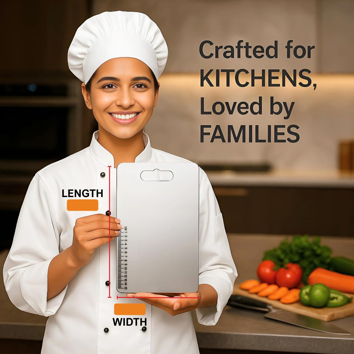 MDB Stainless Steel Chopping Board for Kitchen - 35L x 25W cm, Space Saving Compact Design, Fruit Chopper, Meat Cutting Board, Vegetable Cutter Board, Heavy Duty, Rust Proof
