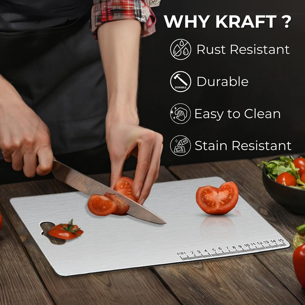 MDB Stainless Steel Chopping Board for Kitchen - 35L x 25W cm, Space Saving Compact Design, Fruit Chopper, Meat Cutting Board, Vegetable Cutter Board, Heavy Duty, Rust Proof
