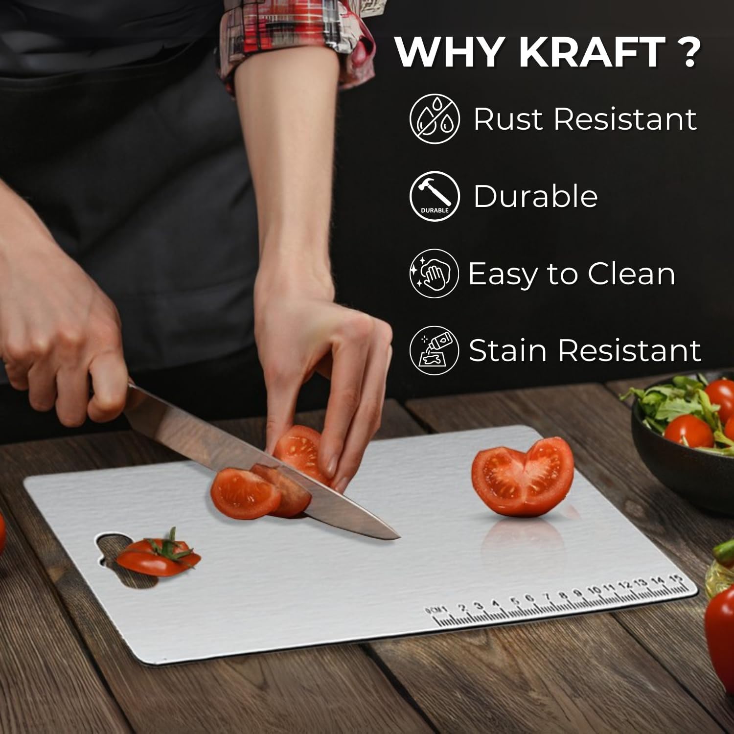 MDB Stainless Steel Chopping Board for Kitchen - 35L x 25W cm, Space Saving Compact Design, Fruit Chopper, Meat Cutting Board, Vegetable Cutter Board, Heavy Duty, Rust Proof
