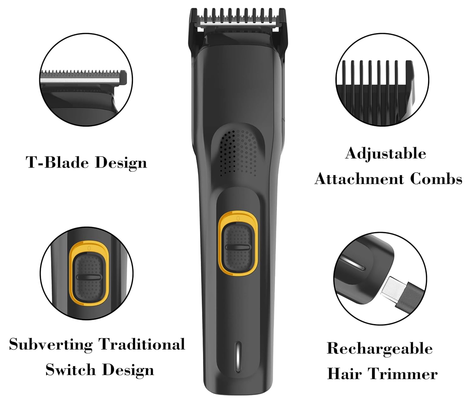Hairscape Professional Trimmer for Men | Beard, Body & Pubic Hair Grooming | USB-C Fast Charging | Adjustable Length (0.5mm - 4mm) | 90 Min Run Time | Battery Powered | Black