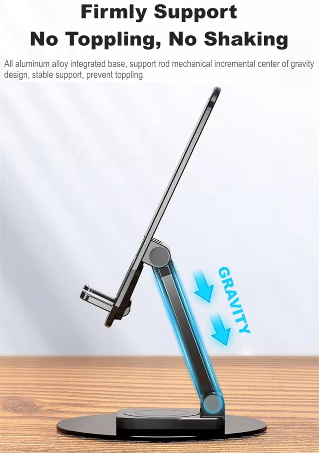 MdB Mobile Phone Stand 360° Rotation Height and Angle Adjustable Cell Phone Stand for Desk Office Foldable Desktop Phone Holder for Smartphone 4-10'' Tablet Holder (Black)