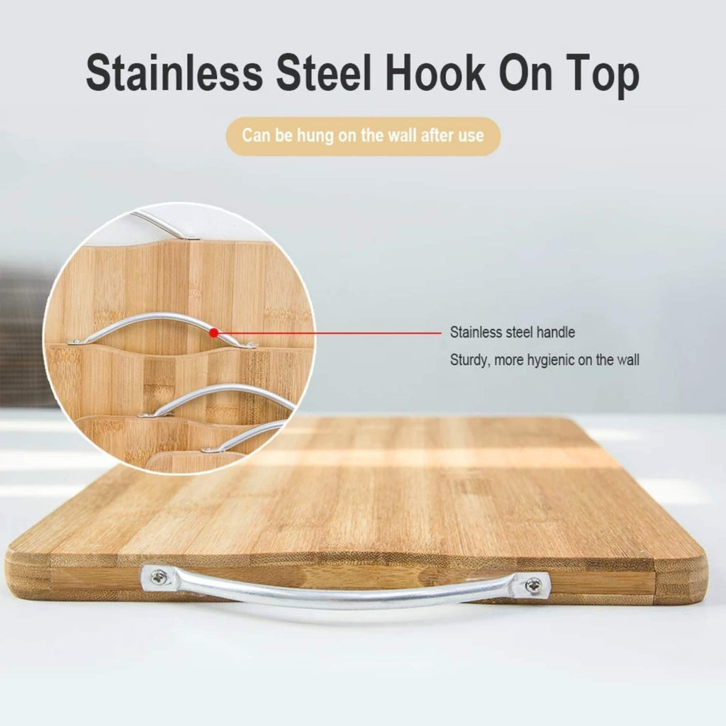 Go Store Large Non-Slip Wooden Bamboo Cutting Board with Antibacterial Surface with Stainless Steel Handle, Chopping Board for Kitchen, Cutting Board for Kitchen (Wood)