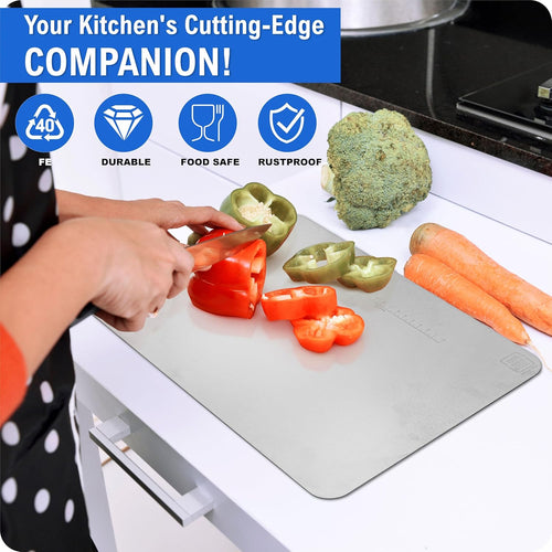 TEKCOOL Stainless Steel Chopping Board (32 x 22 CM), Vegetable Cutting Board, Premium SUS304 Vegetable and Fruit Cutter Pad, Heavy-Duty Metal Chopping Board