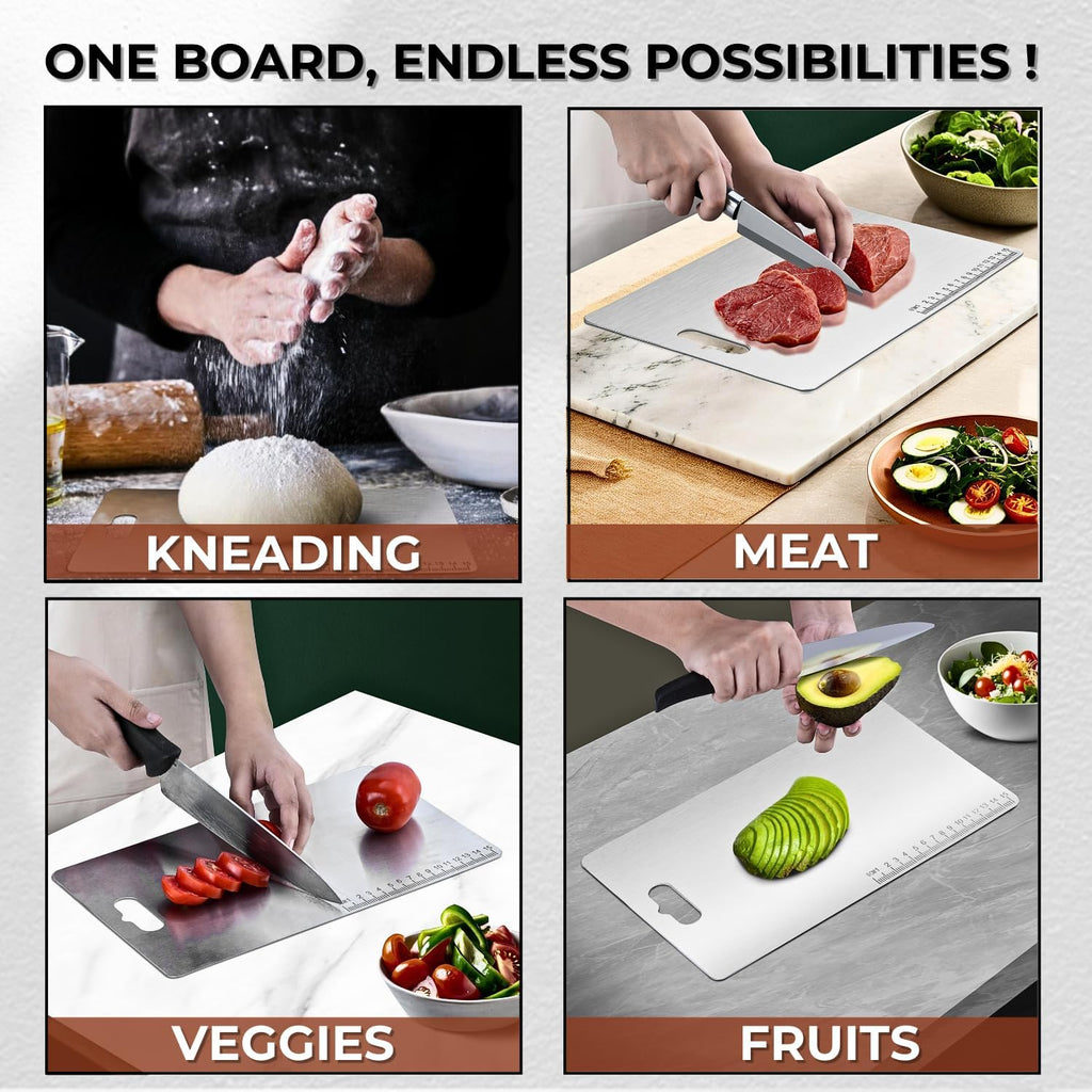 MDB Stainless Steel Chopping Board for Kitchen - 35L x 25W cm, Space Saving Compact Design, Fruit Chopper, Meat Cutting Board, Vegetable Cutter Board, Heavy Duty, Rust Proof