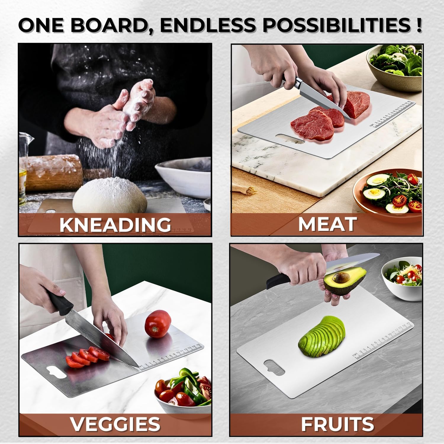 MDB Stainless Steel Chopping Board for Kitchen - 35L x 25W cm, Space Saving Compact Design, Fruit Chopper, Meat Cutting Board, Vegetable Cutter Board, Heavy Duty, Rust Proof