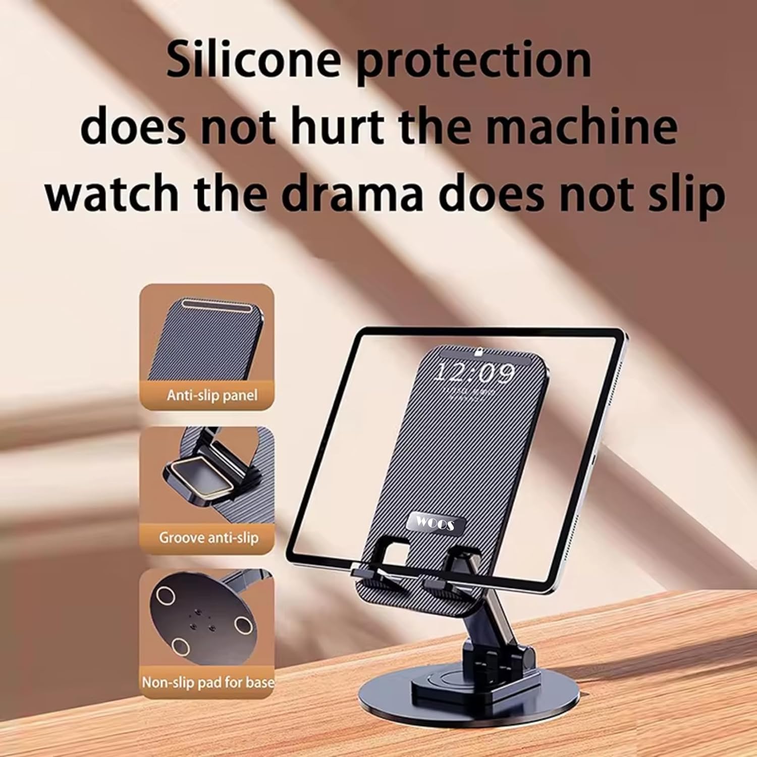 MdB Mobile Phone Stand 360° Rotation Height and Angle Adjustable Cell Phone Stand for Desk Office Foldable Desktop Phone Holder for Smartphone 4-10'' Tablet Holder (Black)