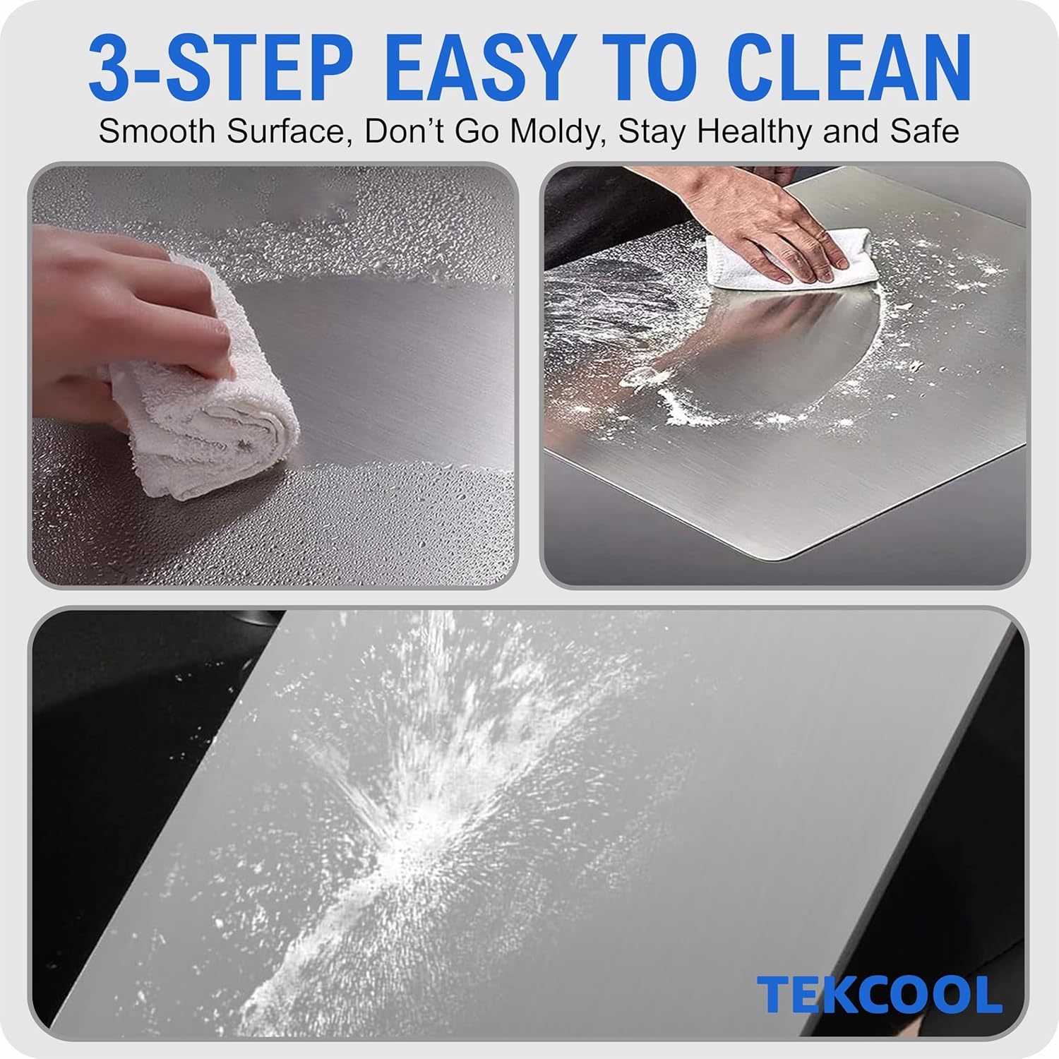 TEKCOOL Stainless Steel Chopping Board (32 x 22 CM), Vegetable Cutting Board, Premium SUS304 Vegetable and Fruit Cutter Pad, Heavy-Duty Metal Chopping Board